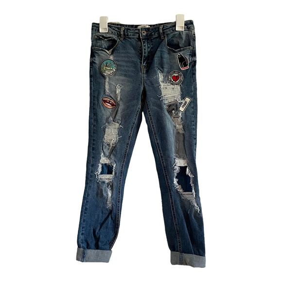 FOREVER 21 Women's Distressed Ripped Denim Jeans - Picture 1 of 7